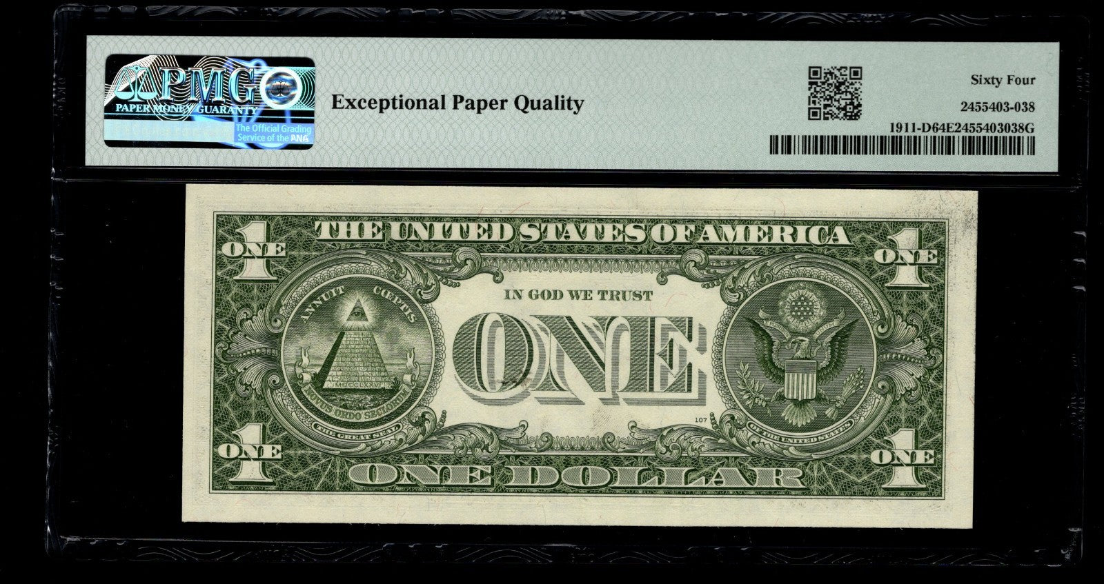 Low Serial Number 38 Fancy Serial Number One Dollar Bill PMG D00000038B