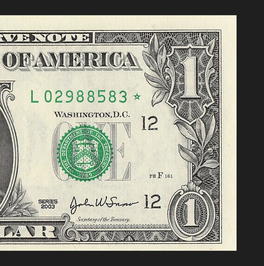 Star Note One Dollar Bill 2003 $1 L* Block San Francisco Run 1 3.2 Million Pack