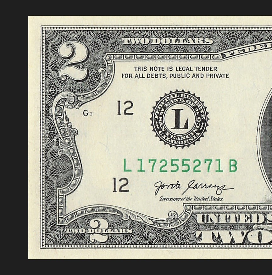 Radar Two Dollar Bill Fancy Serial Number 2017A $2 Palindrome 1s 7s 2s 5s