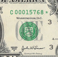 Star Note One Dollar Bill 2003A $1 C* Block Philadelphia Run 1 Low Serial Number