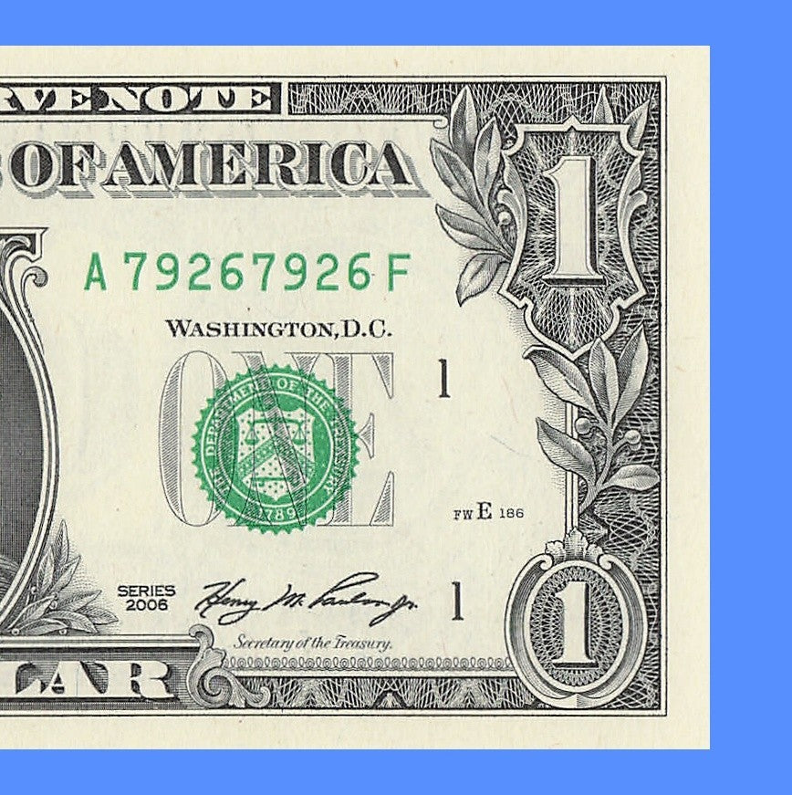 Repeater Fancy Serial Number One Dollar Bill 2s 7s 6s 9s 2006 AF Block