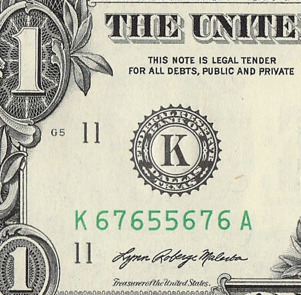 Radar Fancy Serial Number One Dollar Bill 2021 $1 KC Palindrome 5s 6s 7s