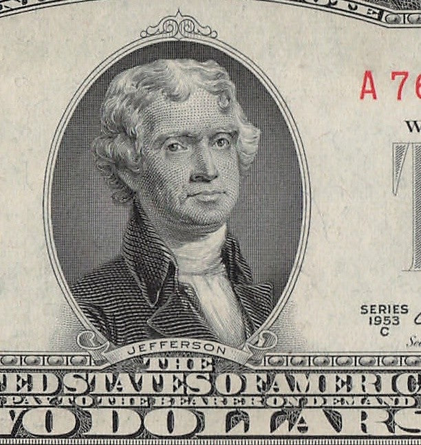 Trinary Fancy Serial Number Two Dollar Red Seal 1953 C Sequential 5s 6s 7s