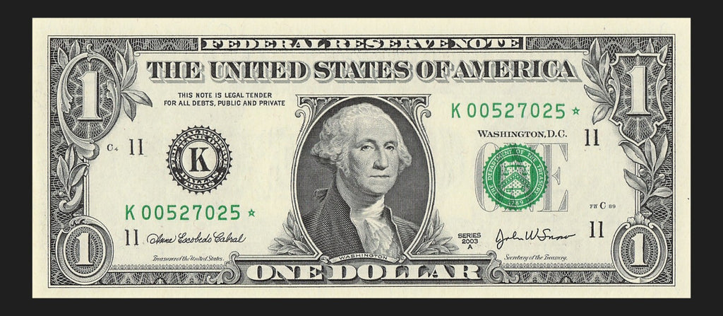 Star Note One Dollar Bill 2003A $1 B* Block Dallas Run 1 320K Sheet