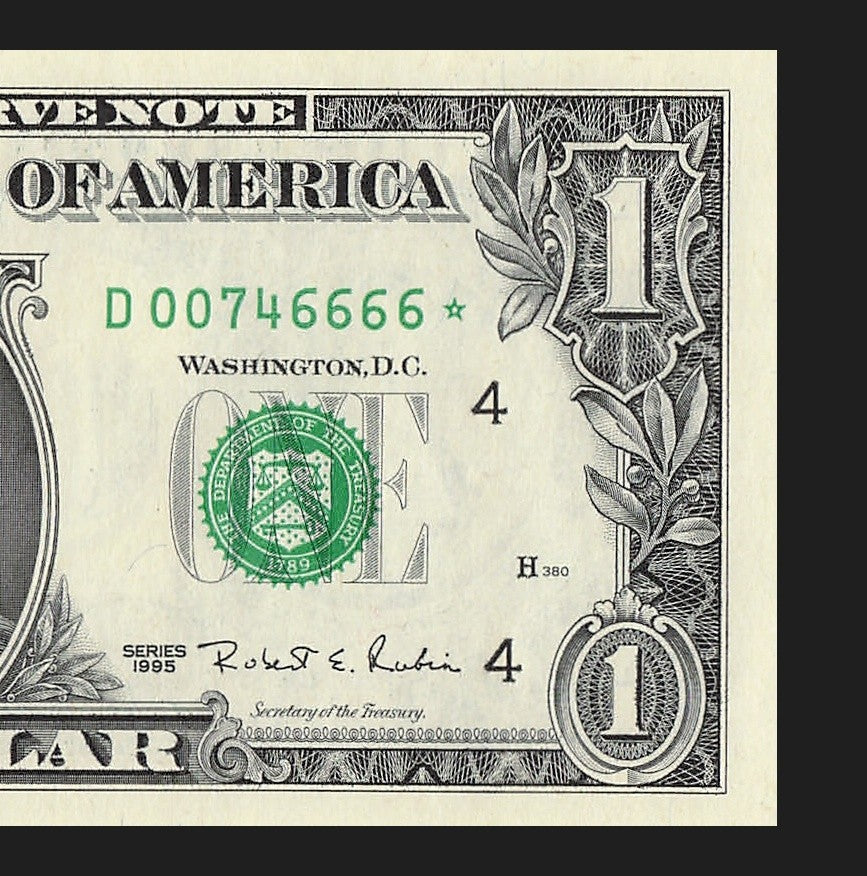 Star Note One Dollar Bill 1995 $1 D* Block Cleveland Run 1 Four in a Row 6s