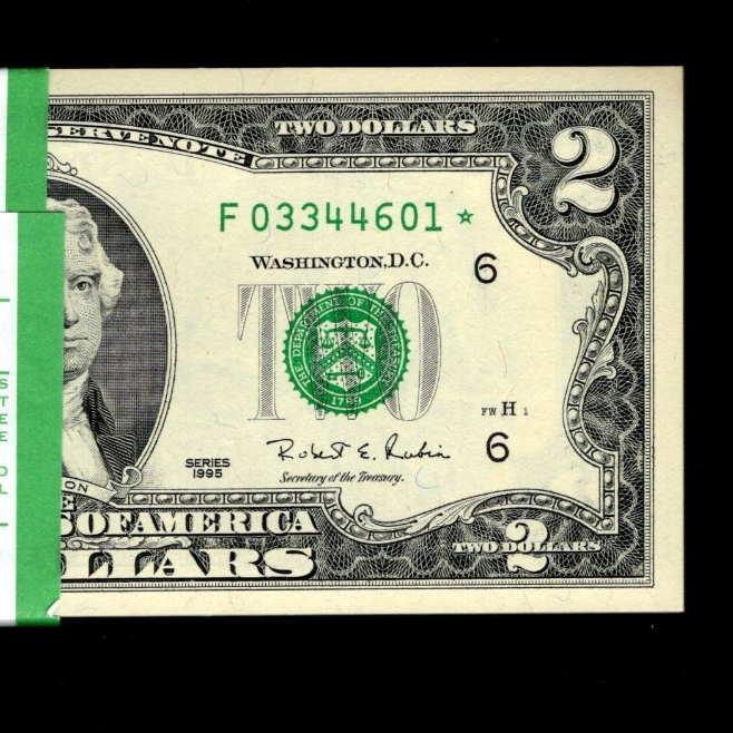 1995 $2 Two Dollar Star Note Lot of 1 UNC Fresh From BEP 640K Run