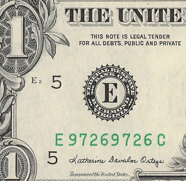 Repeater Fancy Serial Number One Dollar Bill 1985 2s 6s 7s 9s EC Block