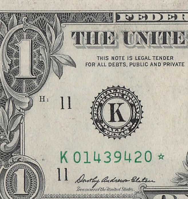 Star Note One Dollar Bill 1969 $1 K* Block Dallas Run 3 UNC