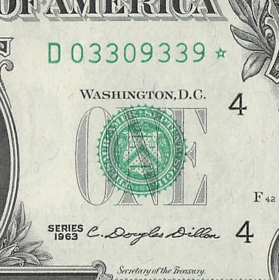 Star Note One Dollar Bill 1963 $1 D* Block Cleveland Run 1 Low Serial Trinary
