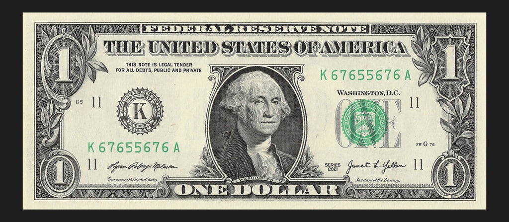 Radar Fancy Serial Number One Dollar Bill 2021 $1 KC Palindrome 5s 6s 7s