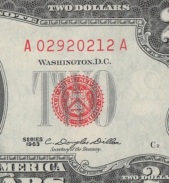 Alternator 2s Fancy Serial Number Two Dollar Red Seal 1963 Skipper UNC