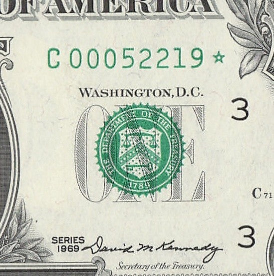 Star Note One Dollar Bill 1969 $1 C* Block Philadelphia Run 1 640K Low Serial