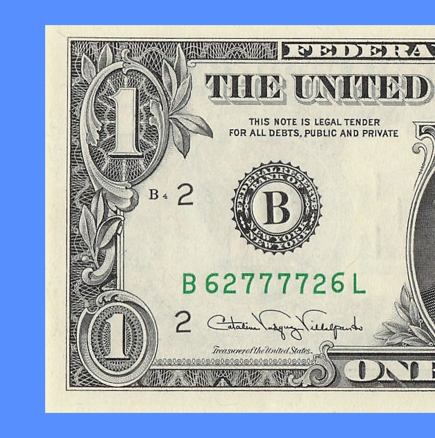 Radar Fancy Serial Number One Dollar Bill 2s 6s 7s 1988A BL Block Trinary