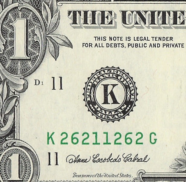 Radar Fancy Serial Number One Dollar Bill 1s 2s 6s 2003A KG Block