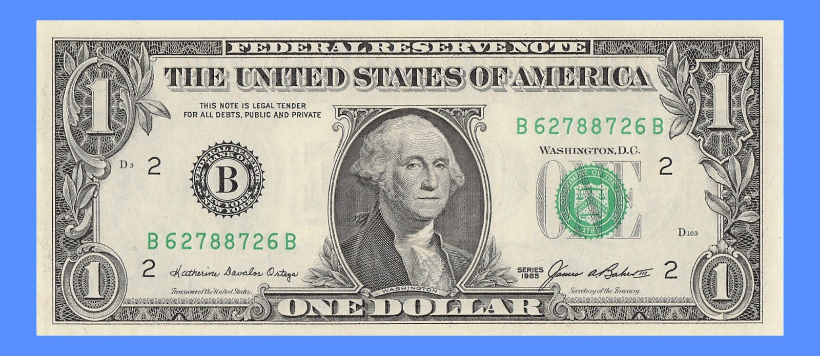 Radar Fancy Serial Number One Dollar Bill 1985 2s 6s 7s 8s BB Block Palindrome