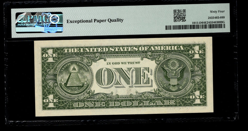 Low Serial Number 99 Fancy Serial Number One Dollar Bill PMG D00000099B