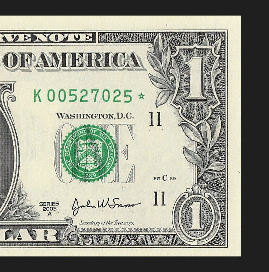 Star Note One Dollar Bill 2003A $1 B* Block Dallas Run 1 320K Sheet