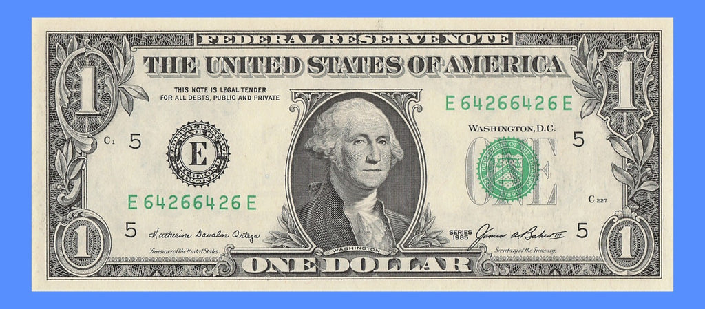 Repeater Fancy Serial Number One Dollar Bill 1985 2s 4s 6s EE Block Trinary