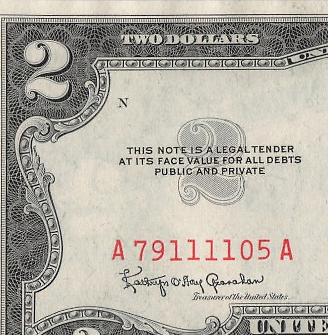 Four in a Row 1s Fancy Serial Number Two Dollar Red Seal 1953C $2 POS 3