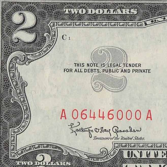 Trinary Fancy Serial Number Two Dollar Red Seal 1963 0s 4s 6s