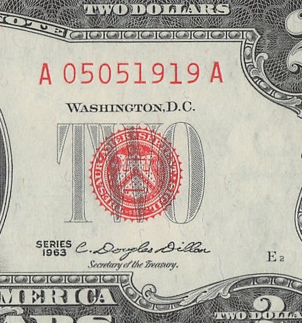 Double Repeater Fancy Serial Number Two Dollar Red Seal 1963 0s 5s 1s 9s