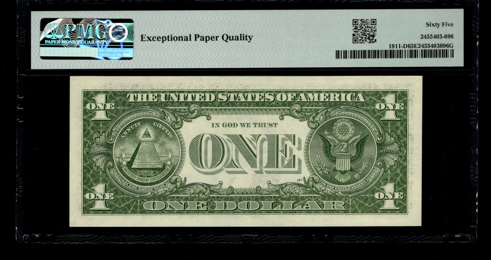 Low Serial Number 96 Fancy Serial Number One Dollar Bill PMG D00000096B