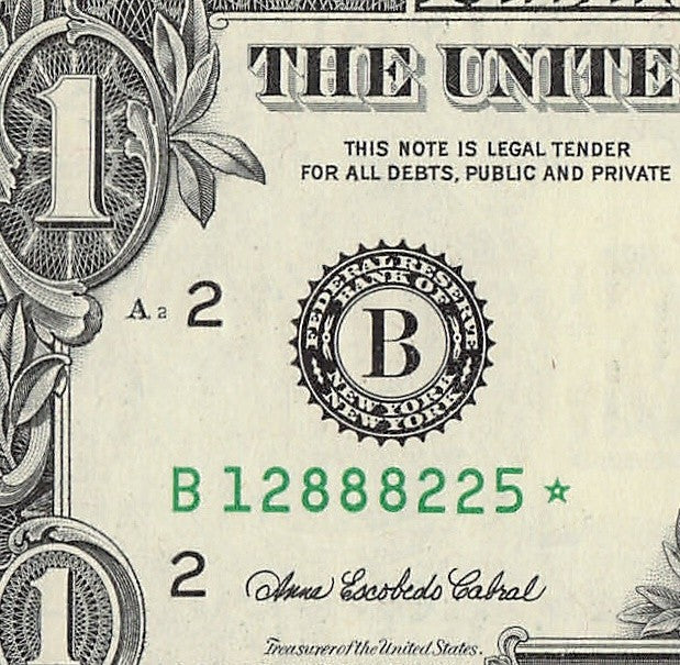 Star Note One Dollar Bill 2003A $1 B* Block New York Run 5 320K Sheet