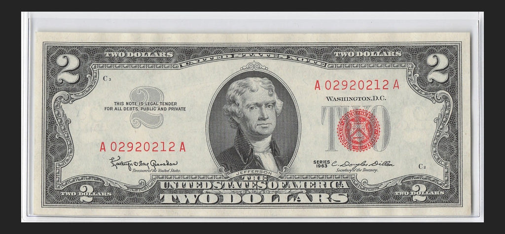 Alternator 2s Fancy Serial Number Two Dollar Red Seal 1963 Skipper UNC