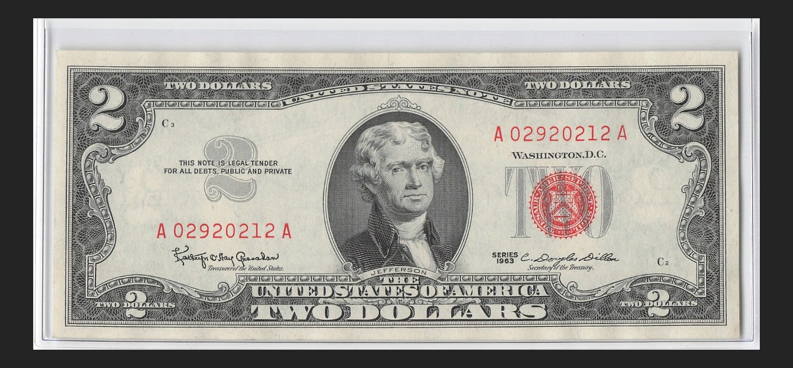 Alternator 2s Fancy Serial Number Two Dollar Red Seal 1963 Skipper UNC