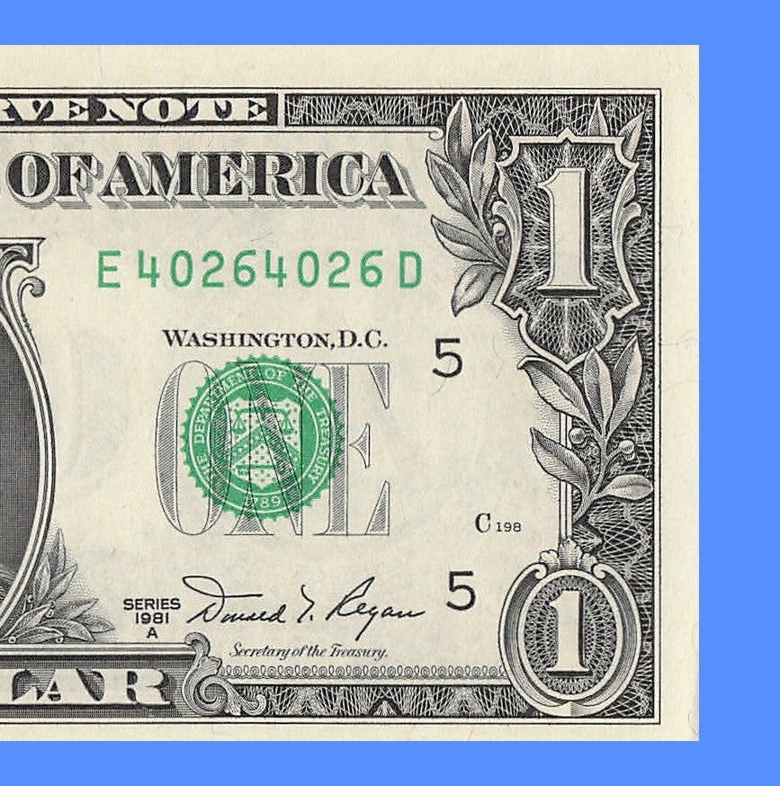 Repeater Fancy Serial Number One Dollar Bill 1981A 0s 2s 4s 6s ED Block
