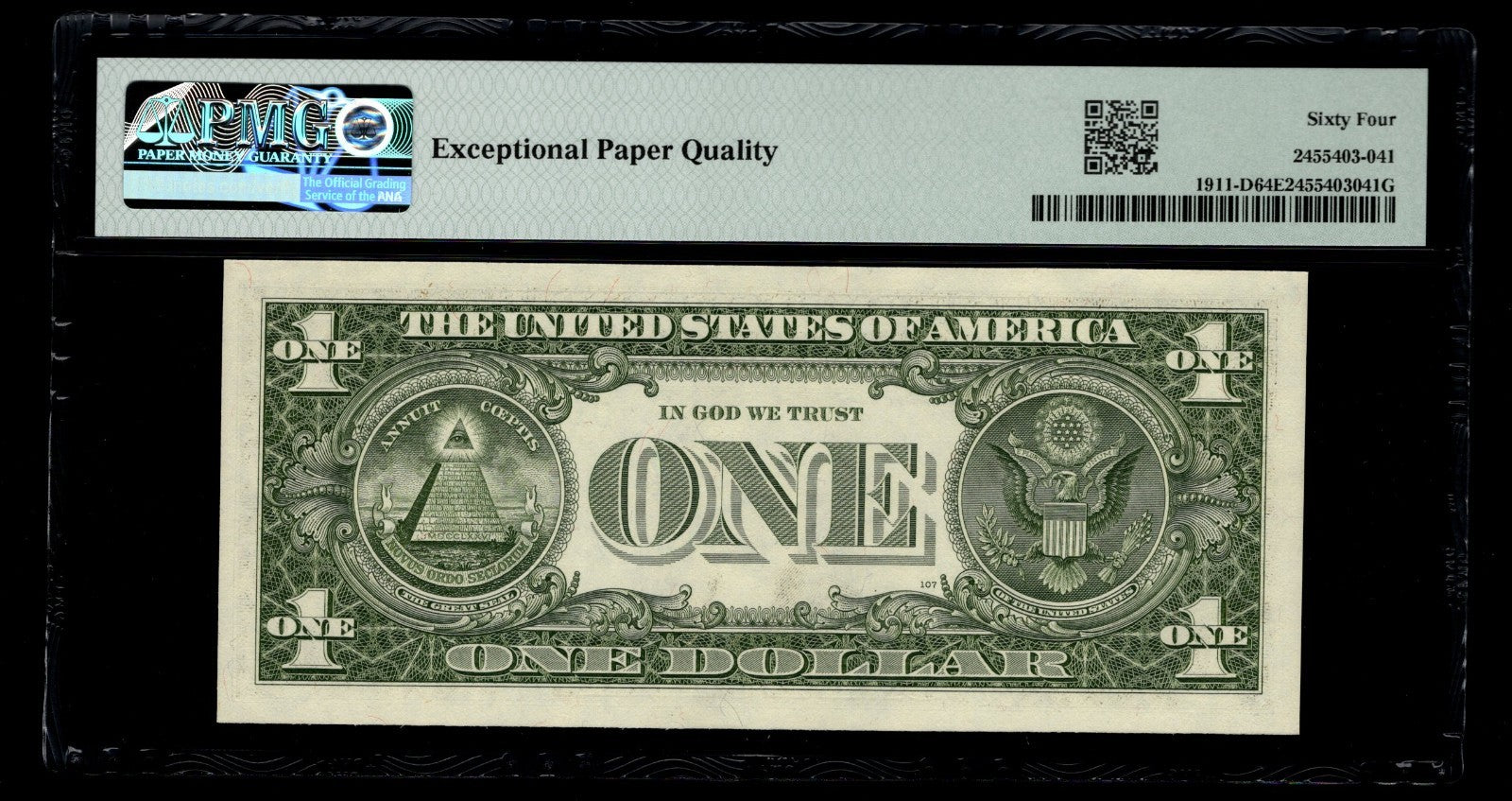 Low Serial Number 41 Fancy Serial Number One Dollar Bill PMG D00000041B