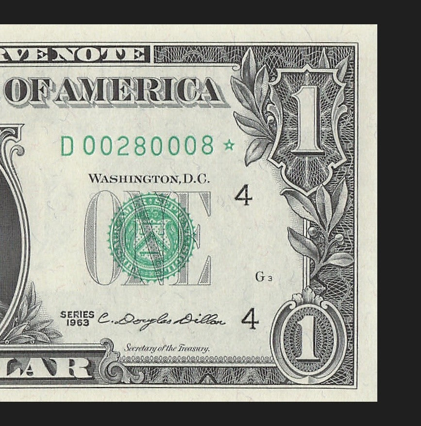 Star Note One Dollar Bill 1963 $1 D* Block Cleveland Run 1 Low Serial Trinary
