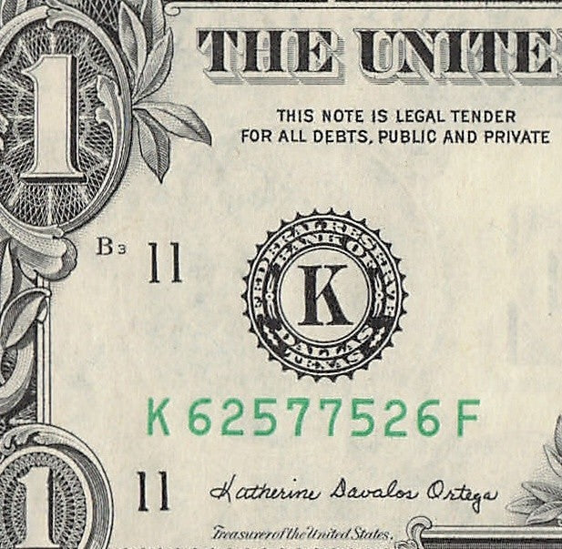 Radar Fancy Serial Number One Dollar Bill 1985 2s 5s 6s 7s KF Block