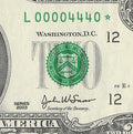 Binary Low Serial Number Star Note Two Dollar Bill L00004440* 4s 0s 444