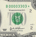 Binary Low Serial Number Star Note Two Dollar Bill B00003303* 0s 3s New York