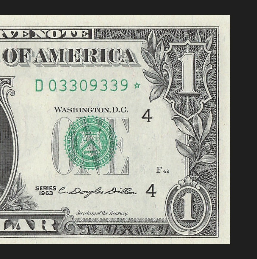 Star Note One Dollar Bill 1963 $1 D* Block Cleveland Run 1 Low Serial Trinary