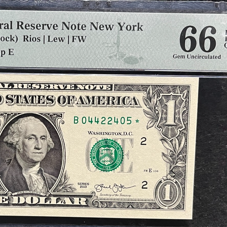 2013 B Duplicate Star Note Error One Dollar Bill B04422405* 66 EPQ FW