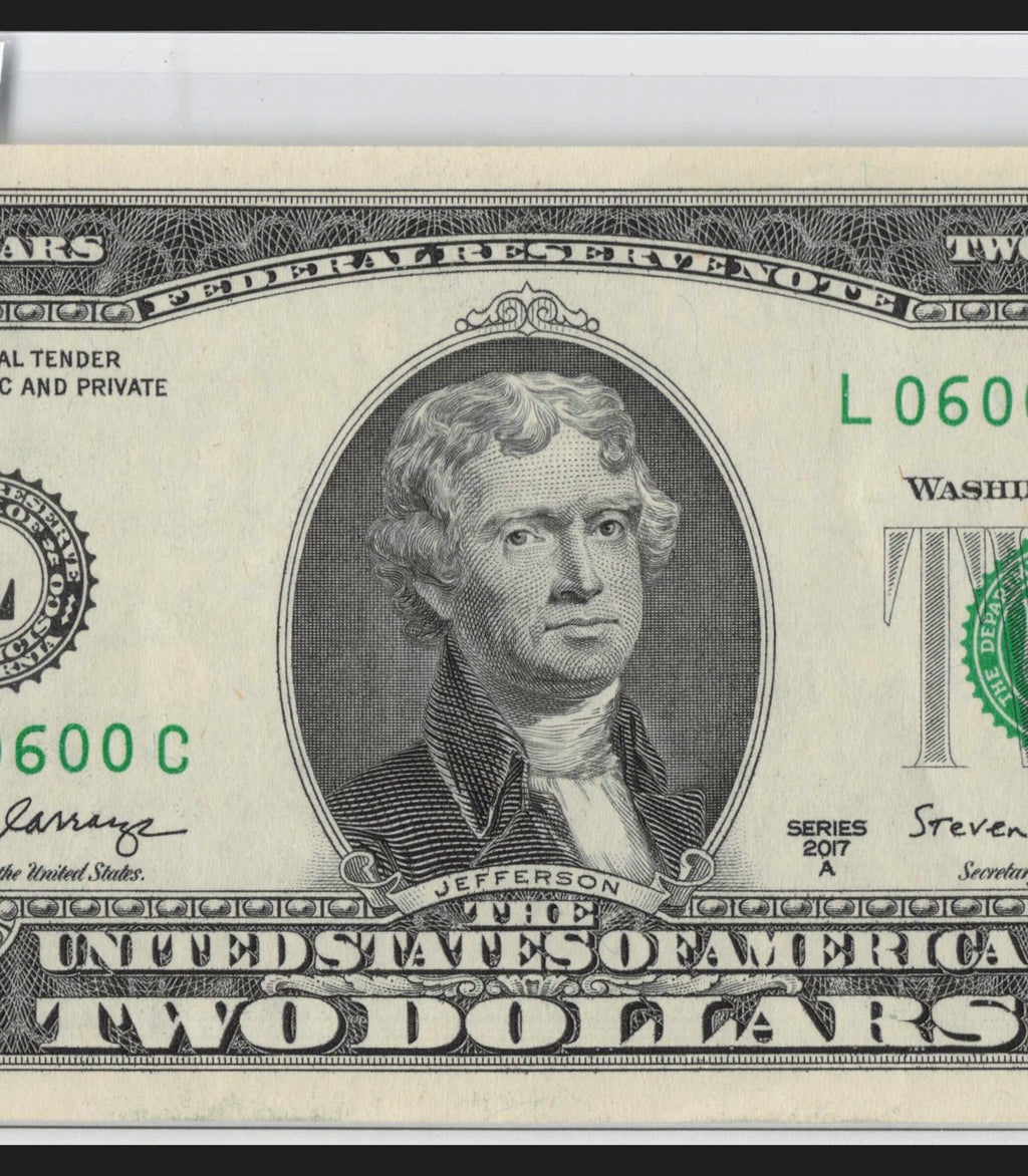 $2 Flipper Binary Repeater Fancy Serial Number Two Dollar Bill 0s 6s