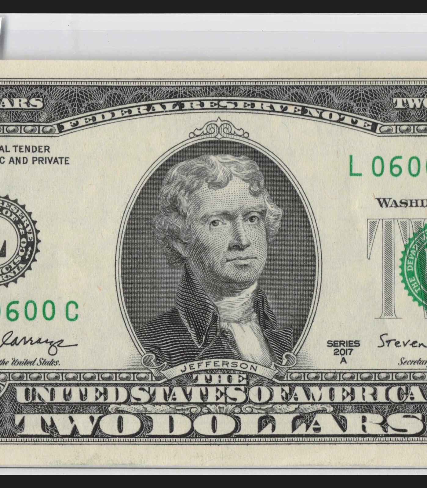 $2 Flipper Binary Repeater Fancy Serial Number Two Dollar Bill 0s 6s
