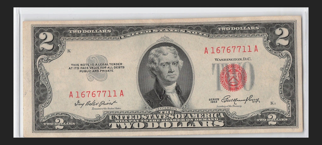 Trinary Fancy Serial Number Two Dollar Red Seal 1953 1s 6s 7s