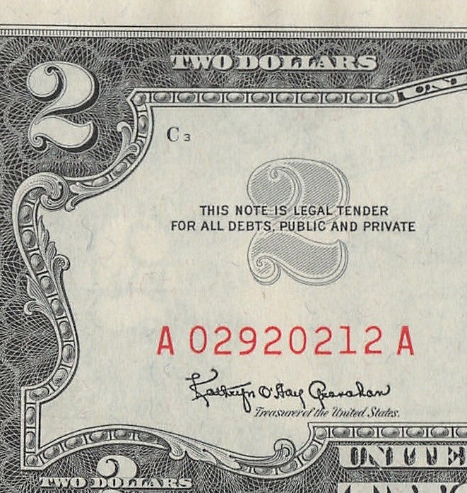 Alternator 2s Fancy Serial Number Two Dollar Red Seal 1963 Skipper UNC
