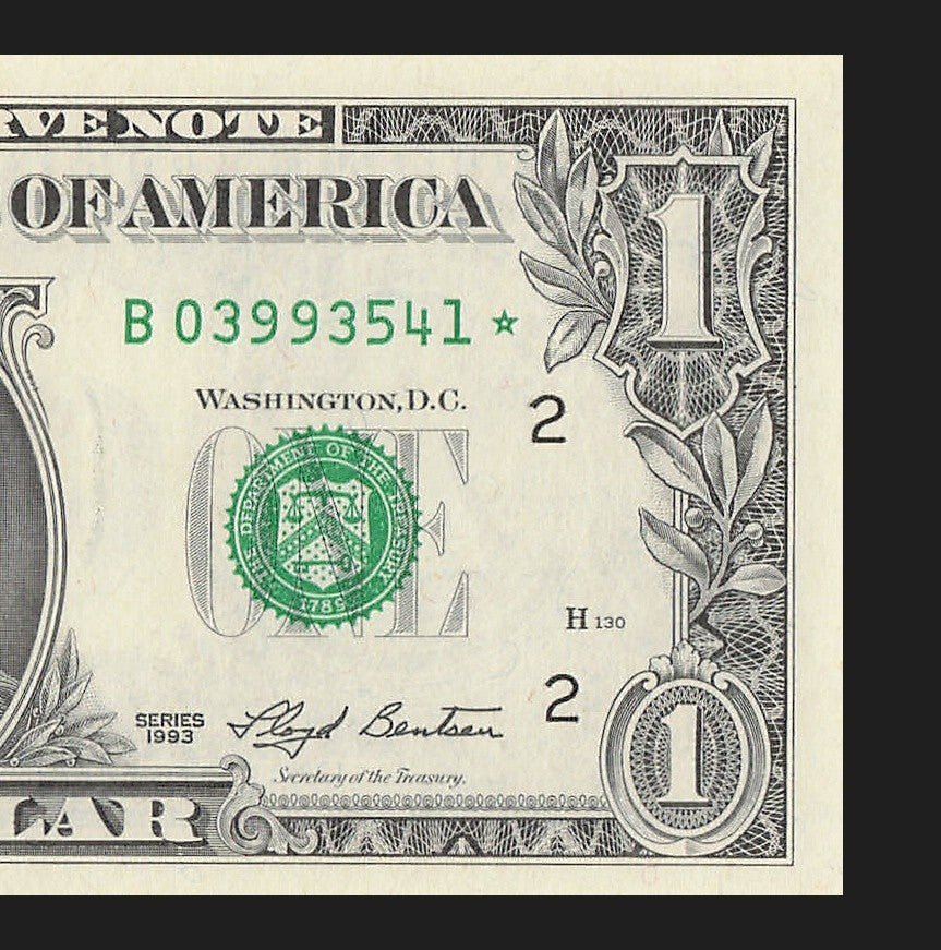 Star Note One Dollar Bill 1993 $1 B* Block New York Run 2 640K Run UNC