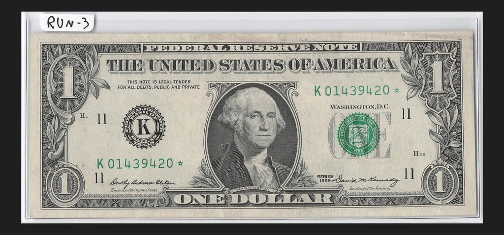Star Note One Dollar Bill 1969 $1 K* Block Dallas Run 3 UNC