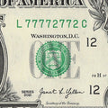 Binary Fancy Serial Number One Dollar Bill 2021 $1 Six of a Kind 2s 7s