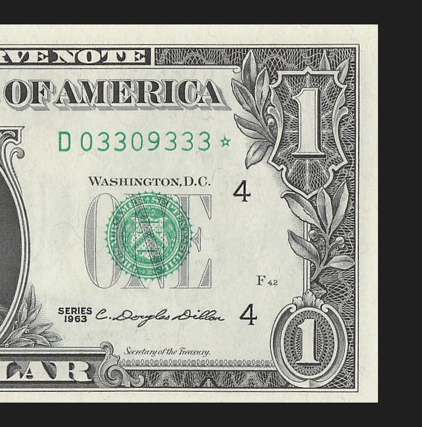 Star Note One Dollar Bill 1963 $1 D* Block Cleveland Run 1 Low Serial Trinary