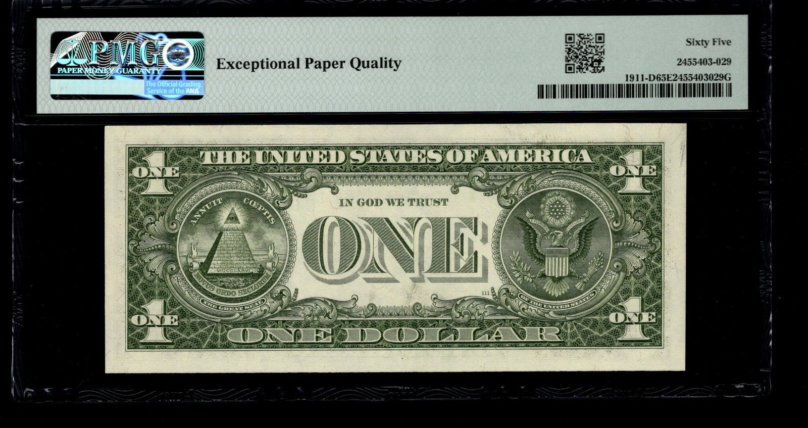 Low Serial Number 29 Fancy Serial Number One Dollar Bill PMG D00000029B