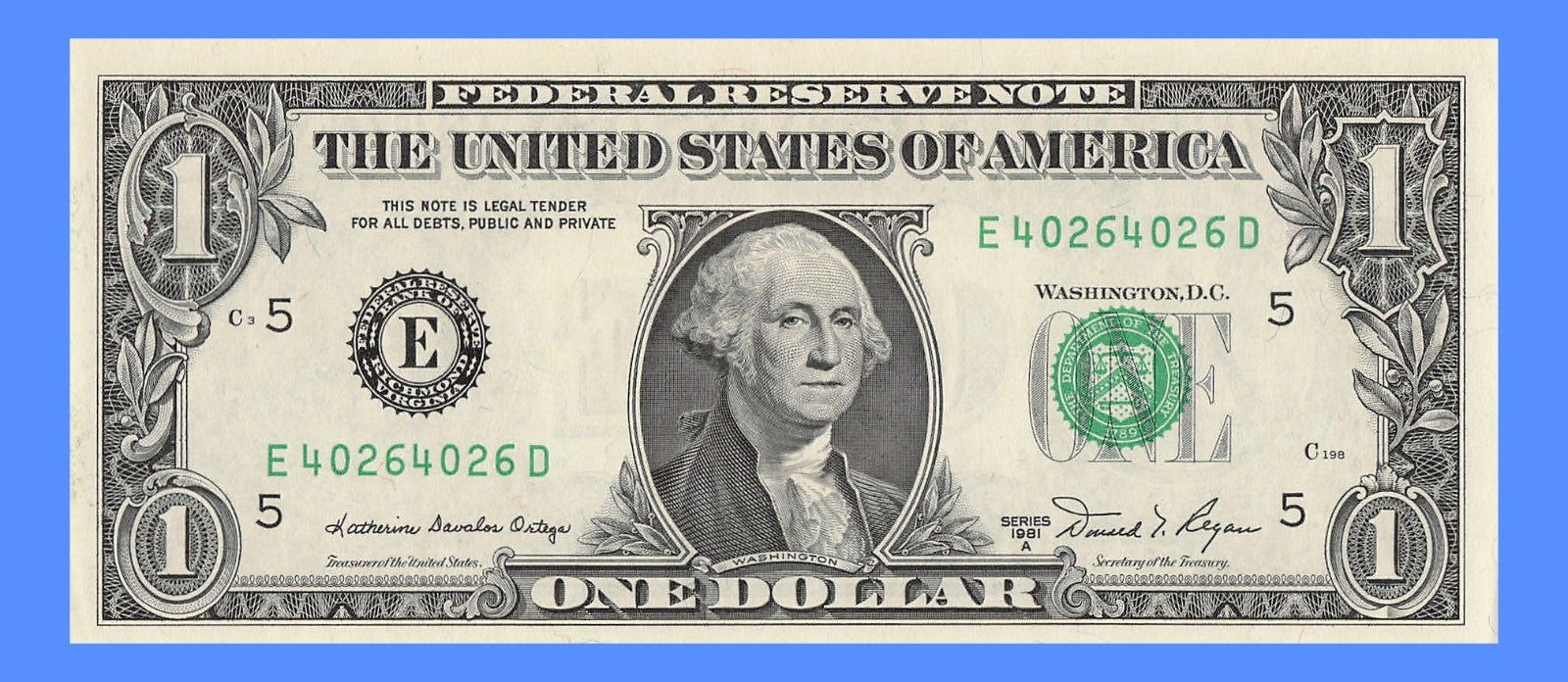 Repeater Fancy Serial Number One Dollar Bill 1981A 0s 2s 4s 6s ED Block