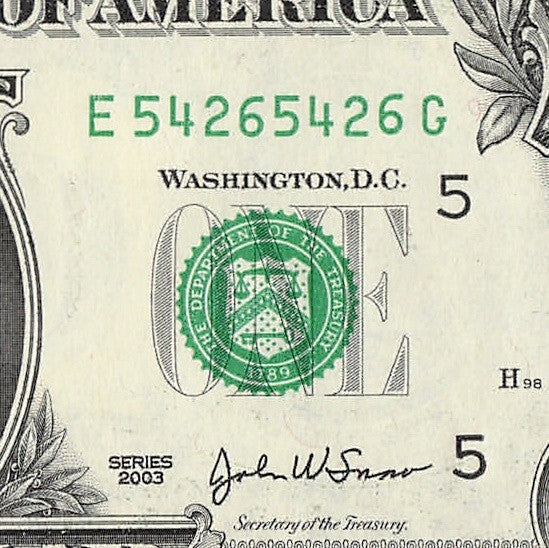 Repeater Fancy Serial Number One Dollar Bill 2s 4s 5s 6s 2003 EG Block