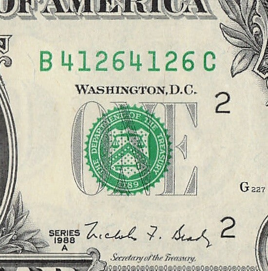 Repeater Fancy Serial Number One Dollar Bill 1s 2s 4s 6s 1988A BC Block