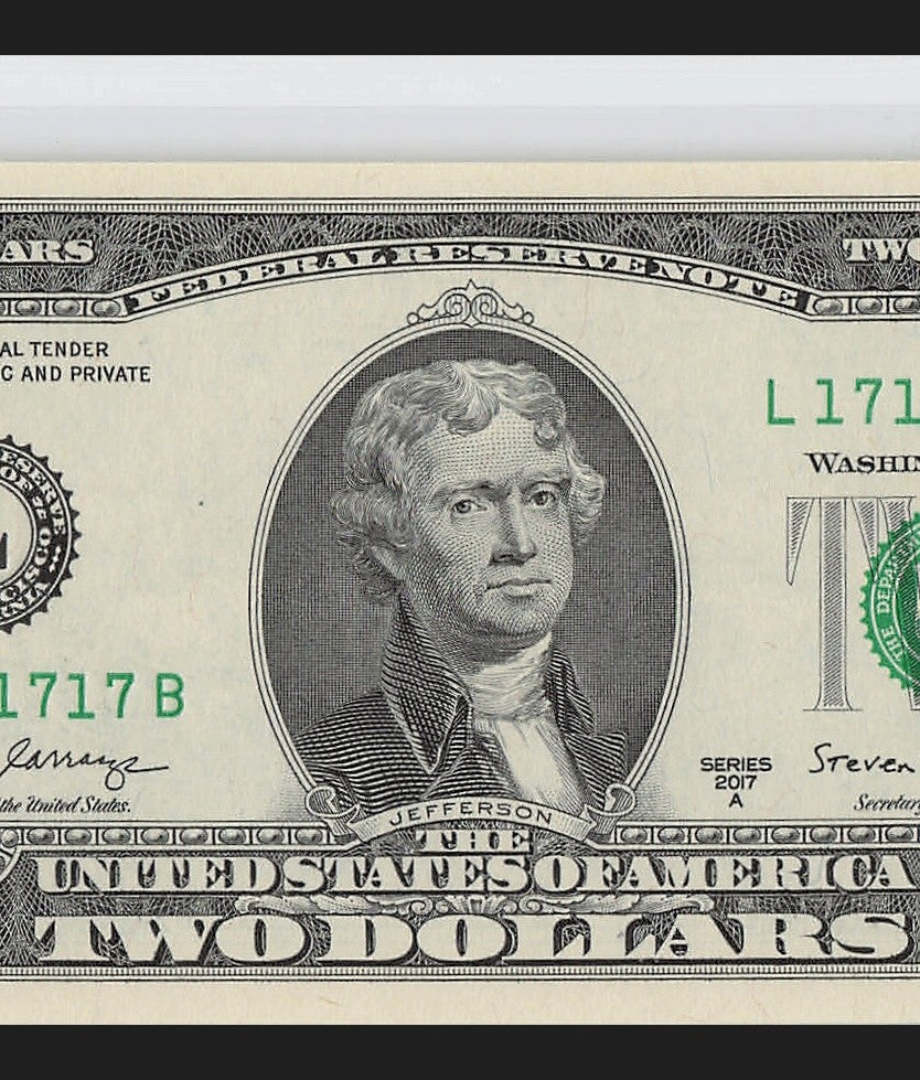 Super Repeater Two Dollar Bill Fancy Serial Number 2017A $2 Binary 1s 7s
